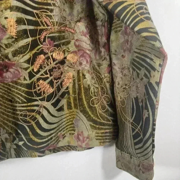 Chico’s Fashion Floral Retro Rhinestone Women Jean Jacket Size Medium Chico’s 2 - Picture 11 of 14